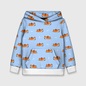 Детская толстовка 3D Корги: в Ухте, 100% полиэстер | двухслойный капюшон со шнурком для регулировки, мягкие манжеты на рукавах и по низу толстовки, спереди карман-кенгуру с мягким внутренним слоем | голубая | корги | косточки | пес | собаки | щенки