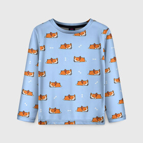 Детский лонгслив 3D Корги: в Ухте, 100% полиэстер | длинные рукава, круглый вырез горловины, полуприлегающий силуэт
 | голубая | корги | косточки | пес | собаки | щенки