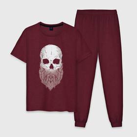 Мужская пижама хлопок с принтом Череп с бородой Bearded Skull в Ухте, 100% хлопок | брюки и футболка прямого кроя, без карманов, на брюках мягкая резинка на поясе и по низу штанин
 | 100 эко | beard | big daddy | boomer | fashion man | hipster | hipster merch | old school | real man | vintage | wild beast | борода | борода всему глава | бородач | бумер | винтаж | хипстер | хипстер мерч | хипстерская борода | хипстерский