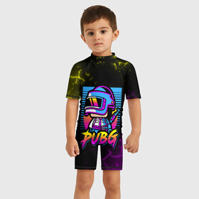 Детский купальный костюм 3D с принтом PUBG RETRO NEON   ПАБГ НЕОН в Ухте, Полиэстер 85%, Спандекс 15% | застежка на молнии на спине | Тематика изображения на принте: games | neon | playerunknowns battlegrounds | pubg | pubg lite | pubg mobile | retro | игра | королевская битва | луна. | неон | пабг | пабг мобайл | пубг | ретро | стрелялка