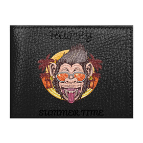 Обложка для студенческого билета Счастливая обезьяна: в Ухте, натуральная кожа | Размер: 11*8 см; Печать на всей внешней стороне | лето | надпись | обезьяна | отпуск | очки | пальмы | счастье