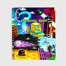 Тетрадь с принтом Geometry Dash в Ухте, 100% бумага | 48 листов, плотность листов — 60 г/м2, плотность картонной обложки — 250 г/м2. Листы скреплены сбоку удобной пружинной спиралью. Уголки страниц и обложки скругленные. Цвет линий — светло-серый
 | 2dgame | dash | geometry | geometrydash | геометридаш