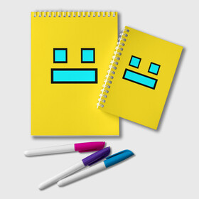 Блокнот с принтом Geometry Dash Smile в Ухте, 100% бумага | 48 листов, плотность листов — 60 г/м2, плотность картонной обложки — 250 г/м2. Листы скреплены удобной пружинной спиралью. Цвет линий — светло-серый
 | 2d | dash | demon | demons | devil | game | games | geometry | pixel | pixels | skull | smile | геометрия | демон | дьявол | игра | пикслели | платформер | смайл | смайлик | улыбка | череп