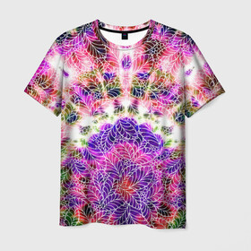 Мужская футболка 3D с принтом Тай-дай в Ухте, 100% полиэфир | прямой крой, круглый вырез горловины, длина до линии бедер | батик | листья | палитра | роспись | тай дай | текстура | узоры | хиппи