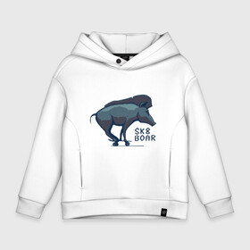 Детское худи Oversize хлопок с принтом SK8 Boar в Ухте, френч-терри — 70% хлопок, 30% полиэстер. Мягкий теплый начес внутри —100% хлопок | боковые карманы, эластичные манжеты и нижняя кромка, капюшон на магнитной кнопке | боров | кабан | свин | свинья | скейт | скейтборд