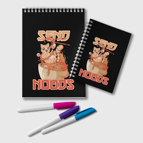Блокнот с принтом Send noods в Ухте, 100% бумага | 48 листов, плотность листов — 60 г/м2, плотность картонной обложки — 250 г/м2. Листы скреплены удобной пружинной спиралью. Цвет линий — светло-серый
 | ahegao | anime | baka | chibi | desu | kohai | nani | neko | noods | otaku | ramen | senpai | sensei | waifu | weeaboo | weeb | аниме | анимешник | анимешница | ахегао | бака | вайфу | виабу | десу | кохай | культура | нани | неко | отаку | сенпай | сенсе