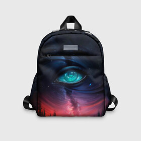 Детский рюкзак 3D с принтом Глаза в небе в Ухте, 100% полиэстер | лямки с регулируемой длиной, сверху петелька, чтобы рюкзак можно было повесить на вешалку. Основное отделение закрывается на молнию, как и внешний карман. Внутри дополнительный карман. По бокам два дополнительных кармашка | Тематика изображения на принте: глаза | закат | звезды | лес | небо | ночь