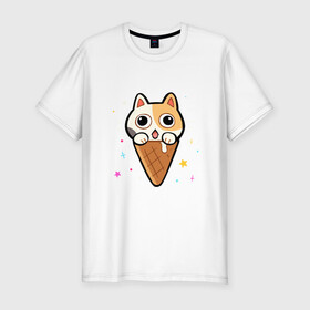 Мужская футболка хлопок Slim с принтом Ice Cream Cat в Ухте, 92% хлопок, 8% лайкра | приталенный силуэт, круглый вырез ворота, длина до линии бедра, короткий рукав | animal | cat | cute | kitty | meow | друг | животные | киска | китти | кот | котенок | котик | котэ | кошечка | кошка | милый | мороженое | мур | мяу | питомец | тигр