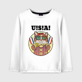 Детский лонгслив хлопок с принтом USA Cat в Ухте, 100% хлопок | круглый вырез горловины, полуприлегающий силуэт, длина до линии бедер | animal | cat | cute | kitty | meow | usa | америка | друг | животные | киска | китти | кот | котенок | котик | котэ | кошечка | кошка | милый | мур | мяу | питомец | сша | тигр