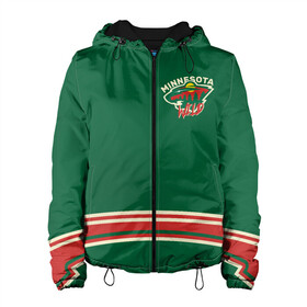 Женская куртка 3D с принтом Minnesota Wild в Ухте, ткань верха — 100% полиэстер, подклад — флис | прямой крой, подол и капюшон оформлены резинкой с фиксаторами, два кармана без застежек по бокам, один большой потайной карман на груди. Карман на груди застегивается на липучку | hockey | minnesota wild | nhl | клюшка | лед | миннесота уайлд | нхл | хоккеист | хоккеисты | хоккей