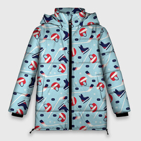 Женская зимняя куртка Oversize Hockey Pattern: в Ухте, верх — 100% полиэстер; подкладка — 100% полиэстер; утеплитель — 100% полиэстер | длина ниже бедра, силуэт Оверсайз. Есть воротник-стойка, отстегивающийся капюшон и ветрозащитная планка. 
Боковые карманы с листочкой на кнопках и внутренний карман на молнии | hockey | hockey pattern | nhl | pattern | клюшка | лед | нхл | хоккеист | хоккеисты | хоккей
