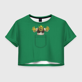 Женская футболка Crop-top 3D с принтом Шрек рычит из кармана в Ухте, 100% полиэстер | круглая горловина, длина футболки до линии талии, рукава с отворотами | charming | donkey | fiona | forever | gonna | is | me | once | pinocchio | roll | shrek | somebody | the | told | world | артур | в | гарольд | дракон | кот | лорд | мерлин | навсегда | огр | осел | пиноккио | пряник | сапогах | фаркуад | фиона
