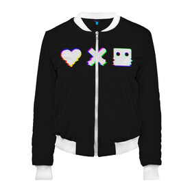 Женский бомбер 3D Love Death and Robots (Glitch): в Ухте, 100% полиэстер | застегивается на молнию, по бокам два кармана без застежек, мягкие манжеты, по низу бомбера и на воротнике — эластичная резинка | death | glitch | heart | ldr | logo | love | netflix | robots | smile | анимация | глитч | глич | кино | лого | лср | любовь | нетфликс | роботы | сердце | сериал | смайл | смайлик