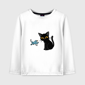 Детский лонгслив хлопок с принтом Котик и птичка в Ухте, 100% хлопок | круглый вырез горловины, полуприлегающий силуэт, длина до линии бедер | animal | bird | cat | cute | kitty | meow | друг | животные | киска | китти | кот | котенок | котик | котэ | кошечка | кошка | милый | мур | мяу | питомец | птица | птичка | тигр