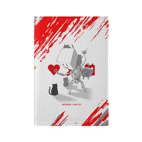 Обложка для паспорта матовая кожа с принтом Love, Death and Cats | Любов, смерть и котики (Z) в Ухте, натуральная матовая кожа | размер 19,3 х 13,7 см; прозрачные пластиковые крепления | death | love | love death robots | netflix | robots | vedeathrobots | xbot 4000 | любовь | нетфликс | роботы | сериал | сериалы