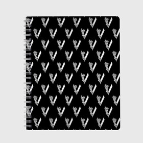 Тетрадь с принтом Викинги Лого Паттерн Vikings Pattern (Z) в Ухте, 100% бумага | 48 листов, плотность листов — 60 г/м2, плотность картонной обложки — 250 г/м2. Листы скреплены сбоку удобной пружинной спиралью. Уголки страниц и обложки скругленные. Цвет линий — светло-серый
 | bjorn | floki | lodbrok | normann | ragnar | ragnarr | viking | vikingar | vikingene | vikinger | vikings | бьёрн | вальгала | вальгалла | вальхала | вальхалла | варяги | викинг | викинги | конанг | конунг | лагерта | лодброк | норман | рагнар
