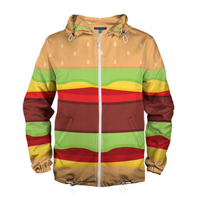 Мужская ветровка 3D с принтом Бутерброд в Ухте, 100% полиэстер | подол и капюшон оформлены резинкой с фиксаторами, два кармана без застежек по бокам, один потайной карман на груди | background | burger | fast food | food | hamburger | sandwich | texture | будет | бургер | бутерброд | гамбургер | еда | текстура | фастфуд | фон