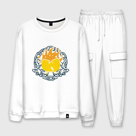 Мужской костюм хлопок с принтом Wu-Tang Fire в Ухте, 100% хлопок | на свитшоте круглая горловина, мягкая резинка по низу. Брюки заужены к низу, на них два вида карманов: два “обычных” по бокам и два объемных, с клапанами, расположенные ниже линии бедра. Брюки с мягкой трикотажной резинкой на поясе и по низу штанин. В поясе для дополнительного комфорта — широкие завязки | black | hiphop | method man | music | new york | nyc | odb | old school | rap | rza | wu tang clan | wutang | ву тэнг | граффити | микрофон | музыка | нью йорк | рэп | рэпер | хипхоп