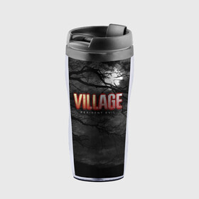 Термокружка-непроливайка с принтом Resident Evil: Village $$$ в Ухте, внутренняя часть — пищевой пластик, наружная часть — прозрачный пластик, между ними — полиграфическая вставка с рисунком | объем — 350 мл, герметичная крышка | alsina dimitrieska | darkness | game | inscription resident evil: village | moon | print resident evil: village | village | альсина димитриеска | деревня | игра | луна | надпись resident evil: village | принт resident evil: village | тьма