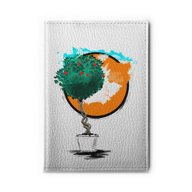 Обложка для автодокументов Дерево (рисунок красками): в Ухте, натуральная кожа |  размер 19,9*13 см; внутри 4 больших “конверта” для документов и один маленький отдел — туда идеально встанут права | дерево | зеленый | зелень | искусство | краски | оранжевый | пейзаж | растение | рисунок | современный дизайн | современный стиль | солнце