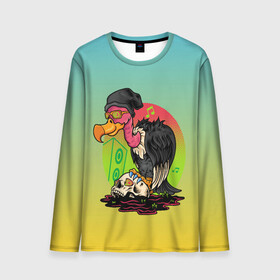 Мужской лонгслив 3D с принтом птица падальщик гриф меломан в Ухте, 100% полиэстер | длинные рукава, круглый вырез горловины, полуприлегающий силуэт | Тематика изображения на принте: гриф | меломан | музыкант | падальщик | птица | череп