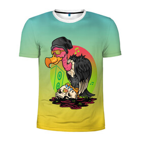 Мужская футболка 3D спортивная с принтом птица падальщик гриф меломан в Ухте, 100% полиэстер с улучшенными характеристиками | приталенный силуэт, круглая горловина, широкие плечи, сужается к линии бедра | Тематика изображения на принте: гриф | меломан | музыкант | падальщик | птица | череп