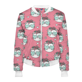 Женский бомбер 3D Котики с цвточками: в Ухте, 100% полиэстер | застегивается на молнию, по бокам два кармана без застежек, мягкие манжеты, по низу бомбера и на воротнике — эластичная резинка | cat | cats | kitten | глаза | глазки | девочкам | кот | котёнок | котик | котики | котэ | котята | кошак | кошка | кошки | красивая | милая | прикольная | светлая | темная | черная
