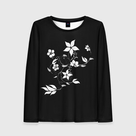 Женский лонгслив 3D с принтом Цвета цветов черное в Ухте, 100% полиэстер | длинные рукава, круглый вырез горловины, полуприлегающий силуэт | black | colors | flowers | grape | plant | виноград | растение | цвета | цветов | черное