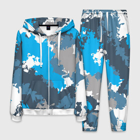 Мужской костюм 3D с принтом Камуфляж (ледяной) в Ухте, 100% полиэстер | Манжеты и пояс оформлены тканевой резинкой, двухслойный капюшон со шнурком для регулировки, карманы спереди | Тематика изображения на принте: камуфляж | ледяной | милитари | мороз | синий | холод