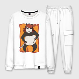 Мужской костюм хлопок с принтом Панда Пират Panda Pirate в Ухте, 100% хлопок | на свитшоте круглая горловина, мягкая резинка по низу. Брюки заужены к низу, на них два вида карманов: два “обычных” по бокам и два объемных, с клапанами, расположенные ниже линии бедра. Брюки с мягкой трикотажной резинкой на поясе и по низу штанин. В поясе для дополнительного комфорта — широкие завязки | funny panda | gun | gunner | guns | parody | pirate art | pistol | shooting panda | арт с пиратом | капитан пиратов | панда с пистолетами | панда стрелок | пандочка | пародия | пиратский арт | пиратский рисунок | прикол | смешная панд