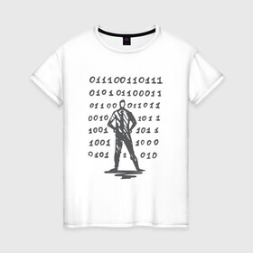 Женская футболка хлопок с принтом ПРОГРАММИСТ | ДВОИЧНЫЙ КОД (Z) в Ухте, 100% хлопок | прямой крой, круглый вырез горловины, длина до линии бедер, слегка спущенное плечо | anonymus | cms | cod | css | hack | hacker | html | it | java | php | program | texture | www | айти | аноним | анонимус | взлом | двоичный код | код | кодинг | матрица | программа | программист | текстура | хак | хакер