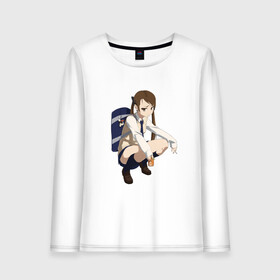 Женский лонгслив хлопок с принтом Аниме школьница гопник в Ухте, 100% хлопок |  | anime | sempai | грибы | девочка | злая | мем | семпай | сенпай | сидит | сок | хвостики