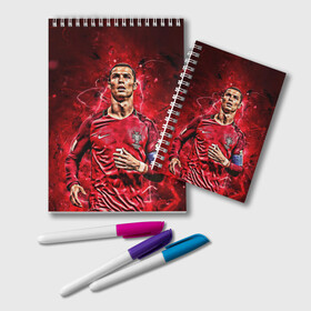 Блокнот с принтом Cristiano Ronaldo (Portugal) в Ухте, 100% бумага | 48 листов, плотность листов — 60 г/м2, плотность картонной обложки — 250 г/м2. Листы скреплены удобной пружинной спиралью. Цвет линий — светло-серый
 | Тематика изображения на принте: 7 | cr | cr7 | cristiano | fc | fifa | footbal | juventus | madrid | portugal | real | ronaldo | soccer | криштиану | лига | мяч | мячик | поле | португалия | роналду | спорт | форма | футбол | футболист | футбольная | футбольный | чемпион |