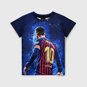 Детская футболка 3D с принтом Leo Messi | Лео Месси | 10 в Ухте, 100% гипоаллергенный полиэфир | прямой крой, круглый вырез горловины, длина до линии бедер, чуть спущенное плечо, ткань немного тянется | 10 | argentina | barcelona | fc | fifa | footbal | leo | lionel | messi | soccer | аргентина | барселона | лео | лига | лионель | месси | мяч | мячик | поле | спорт | форма | футбол | футболист | футбольная | футбольный | чемпион