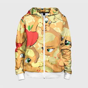 Детская толстовка 3D на молнии с принтом Applejack pattern в Ухте, 100% полиэстер |  манжеты и пояс оформлены широкой мягкой резинкой, двухслойный капюшон со шнурком для регулировки, спереди карманы и застежка-молния
 | Тематика изображения на принте: my little pony | дружба это чудо | единорог | единороги | май литл пони | мульт | мультфильм