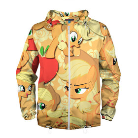 Мужская ветровка 3D с принтом Applejack pattern в Ухте, 100% полиэстер | подол и капюшон оформлены резинкой с фиксаторами, два кармана без застежек по бокам, один потайной карман на груди | Тематика изображения на принте: my little pony | дружба это чудо | единорог | единороги | май литл пони | мульт | мультфильм