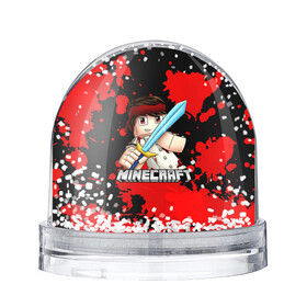 Игрушка Снежный шар Стив с мечом Minecraft: в Ухте, Пластик | Изображение внутри шара печатается на глянцевой фотобумаге с двух сторон | minecraft | алекс | белый | блоки | ведьма | взрывчатка | визера | волк | гаст | добывать | дракон | зеленый куб | зомби | игра | крафт | крипер | кубики | лошадка | майн | майнкрафт | манкрафт | овечка | оцелот