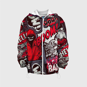 Детская куртка 3D с принтом Неадекватное 3D в Ухте, 100% полиэстер | застежка — молния, подол и капюшон оформлены резинкой с фиксаторами, по бокам — два кармана без застежек, один потайной карман на груди, плотность верхнего слоя — 90 г/м2; плотность флисового подклада — 260 г/м2 | boom | wow | абстракция | илюстрация | искуство | комикс | культура | текстура | хулиган