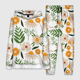 Женский костюм 3D с принтом Цветы и листья в Ухте,  |  | листья | полевые цветы | ромашки | текстуры | узор | цветы | цветы и листья