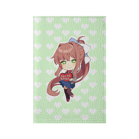 Обложка для паспорта матовая кожа с принтом Chibi Monika в Ухте, натуральная матовая кожа | размер 19,3 х 13,7 см; прозрачные пластиковые крепления | Тематика изображения на принте: ddlc | doki doki literature club | monika | моника