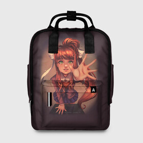 Женский рюкзак 3D с принтом Моника. (Monika) в Ухте, 100% полиэстер | лямки с регулируемой длиной, сверху ручки, чтобы рюкзак нести как сумку. Основное отделение закрывается на молнию, как и внешний карман. Внутри два дополнительных кармана, один из которых закрывается на молнию. По бокам два дополнительных кармашка, куда поместится маленькая бутылочка
 | Тематика изображения на принте: anime | doki doki literature club | monika | natsuki | sayori | yuri | аниме | доки доки | доки доки литературный клуб | моника | нацуки | саёри | юри