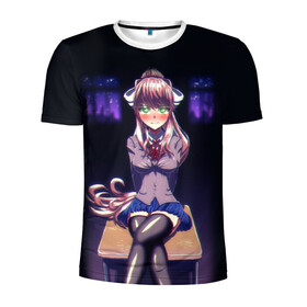 Мужская футболка 3D спортивная с принтом МОНИКА в Ухте, 100% полиэстер с улучшенными характеристиками | приталенный силуэт, круглая горловина, широкие плечи, сужается к линии бедра | anime | doki doki literature club | monika | natsuki | sayori | yuri | аниме | доки доки | доки доки литературный клуб | моника | нацуки | саёри | юри