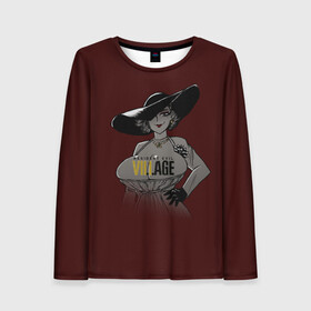 Женский лонгслив 3D с принтом RE Village Леди Димитреску в Ухте, 100% полиэстер | длинные рукава, круглый вырез горловины, полуприлегающий силуэт | 8 | dimitresku | games | horror | new | resident evil | umbrella | vampire | village | вампир | деревня | димитреску | игра | лого | надпись | обитель зла | резидент | хоррор | эвил