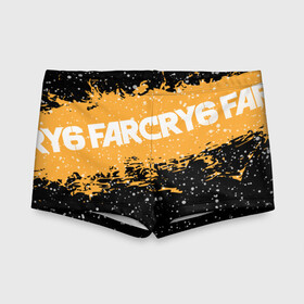 Детские купальные плавки 3D с принтом Far Cry 6 в Ухте, Полиэстер 85%, Спандекс 15% | Слитный крой, подклад по переду изделия, узкие бретели | far cry 6 | игра | капли | лого | надпись | снег | частицы