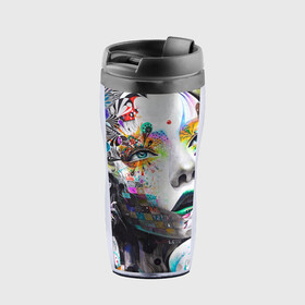 Термокружка-непроливайка с принтом Абстрактная в Ухте, внутренняя часть — пищевой пластик, наружная часть — прозрачный пластик, между ними — полиграфическая вставка с рисунком | объем — 350 мл, герметичная крышка | абстракция | девушка | яркая