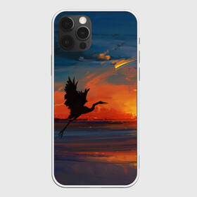 Чехол для iPhone 12 Pro Прибрежный закат: в Ухте, силикон | область печати: задняя сторона чехла, без боковых панелей | журавль | закат | закат на пляже | море | пляж | прибрежный закат