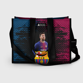 Сумка-шоппер 3D с принтом Barcelona: Лионель Месси. в Ухте, 100% полиэстер | застегивается на металлическую кнопку; внутренний карман застегивается на молнию. Стенки укреплены специальным мягким материалом, чтобы защитить содержимое от несильных ударов
 | barca | barcelona | fc barca | lionel messi | барка | барселона | лионель месси