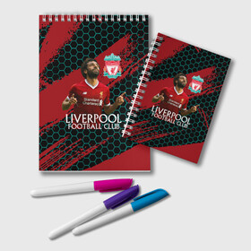 Блокнот с принтом Liverpool Мохамед Салах в Ухте, 100% бумага | 48 листов, плотность листов — 60 г/м2, плотность картонной обложки — 250 г/м2. Листы скреплены удобной пружинной спиралью. Цвет линий — светло-серый
 | Тематика изображения на принте: lfc | liverpool | mohamed salah | sport | ynwa | ливерпуль | лфк | мохамед салах | спорт