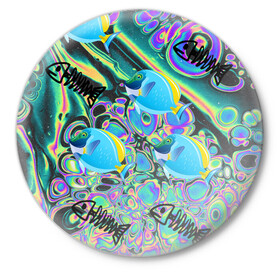 Значок с принтом Life cycle в Ухте,  металл | круглая форма, металлическая застежка в виде булавки | acid | colors | fish | life | ocean | море | океан | рыба