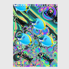 Скетчбук с принтом Life cycle в Ухте, 100% бумага
 | 48 листов, плотность листов — 100 г/м2, плотность картонной обложки — 250 г/м2. Листы скреплены сверху удобной пружинной спиралью | acid | colors | fish | life | ocean | море | океан | рыба